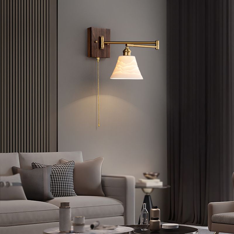 Metal Modern Wall Sconce Geometric Shape Wall Light with Ceramic Shade for Living Room