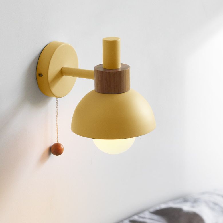 Minimalist Wall Sconce Torchlight Shaped with Pull Switch and Dome Metal Shade Indoor for Bedroom Bathroom Lighting