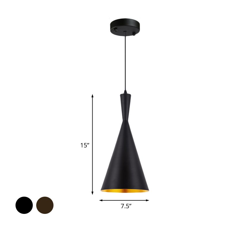 Black/Gold Finish Funnel Hanging Light Fixture Vintage Metallic 1 Bulb Dining Room Ceiling Suspension Lamp