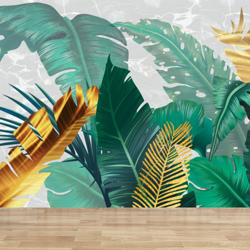 Tropical Leaves Pattern Mural Non-Woven Waterproof Green Wall Decor for Bathroom