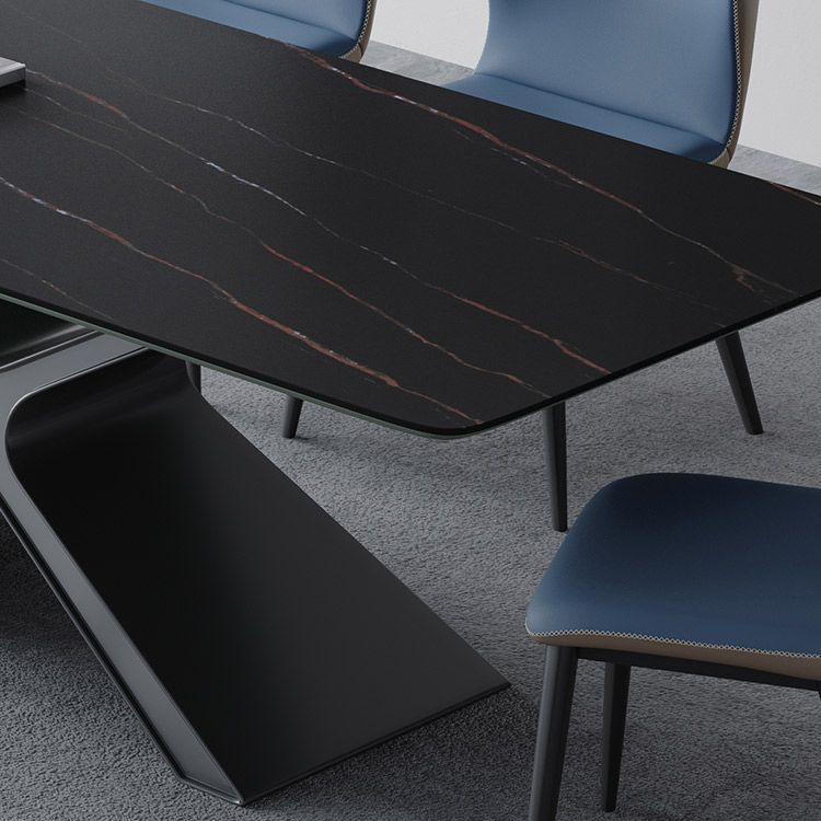 Minimalist Sintered Stone Dining Room Set Standard Height with Black Base Dining Set