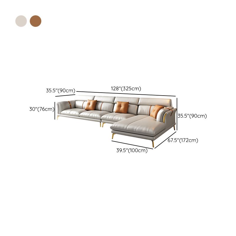 35.43" High Flared Arm Sectional Faux Leather Sectional with 3 Pillows