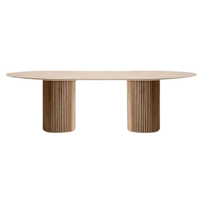 Mesa de comedor de color de madera redonda mesa de madera maciza moderna con pedestal doble