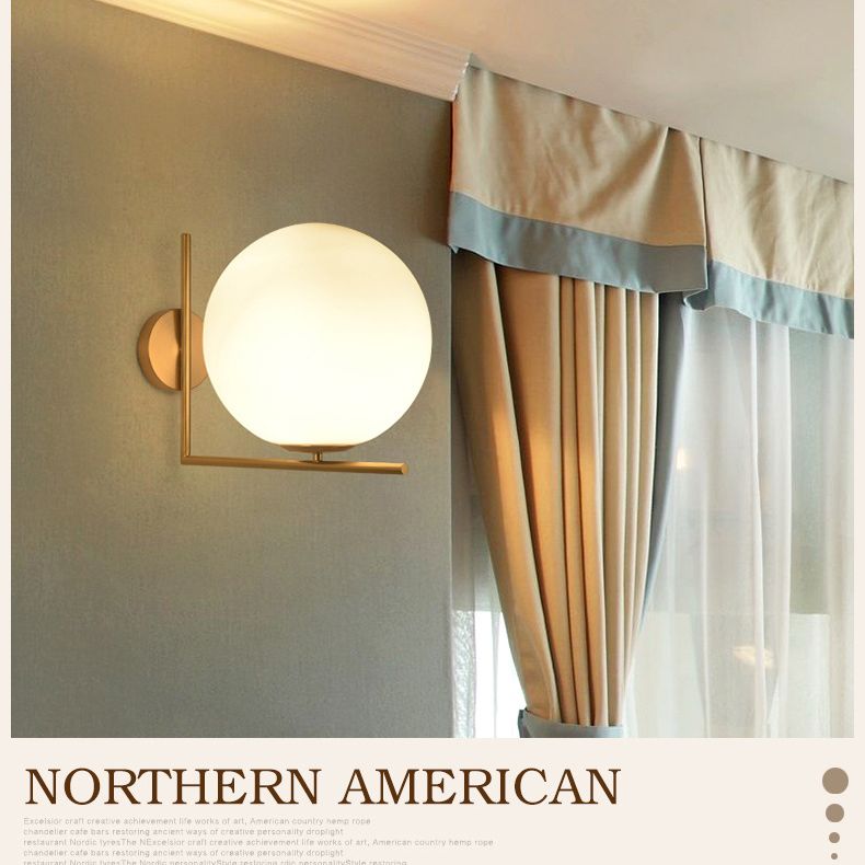 Globe White Glass Wall Light Nordic Simplicity Style Single Light Wall Sconce in Gold