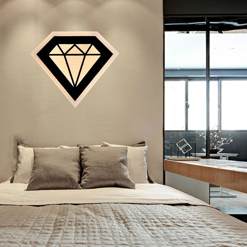 Acrylic Diamond Bedside Wall Lamp Contemporary LED Black/White Sconce Light Fixture in Warm/White Light