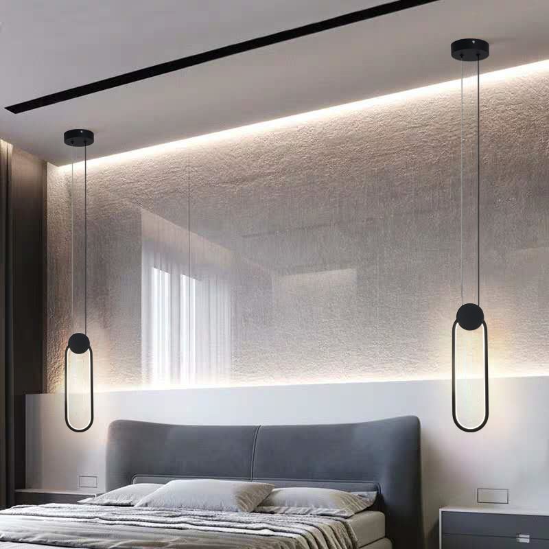 LED Slaapkamer Hanglamp Lichte armatuur eenvoud plafond hanger licht met geometrische metalen schaduw