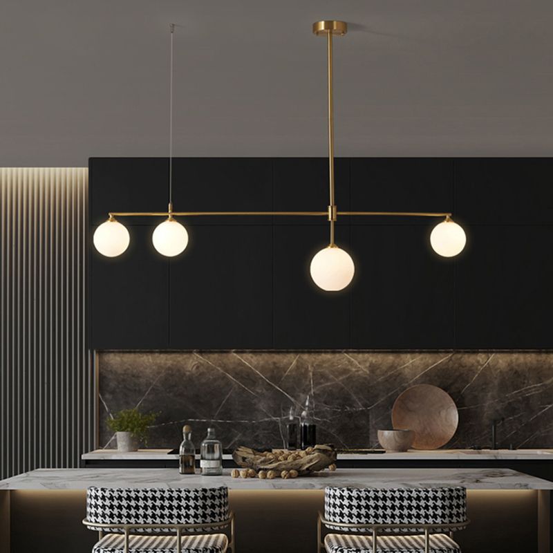 Simplicity Ball Pendant Lighting Opaline Glass Dining Room Island Light Fixture in Gold