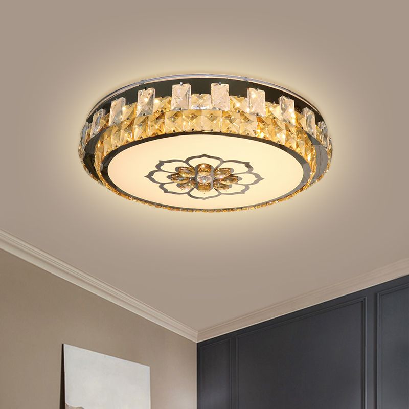 Drumheldere gesneden kristalblokken spoeling Moderne slaapkamer LED plafondlamp in roestvrijstalen met bloesempatroon