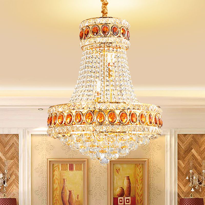 Gold Cone Pendant Chandelier Contemporary Crystal 5-Bulb Dining Hall Suspension Lamp