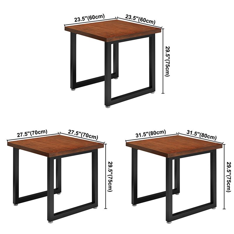 Mesa de comedor industrial de madera, mesa cuadrada marrón con base de trineo para comedor