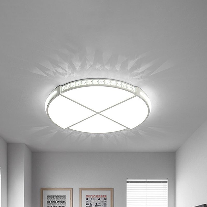 White Circle Division Flush Ceiling Light Minimalist Crystal Encrusted 16.5"/20.5" W LED Flushmount with Acrylic Diffuser