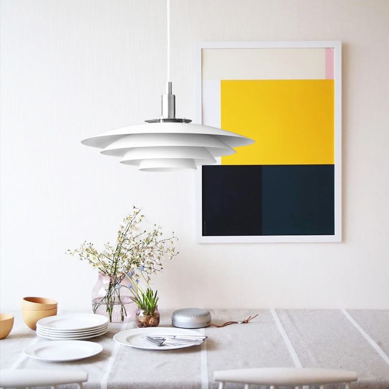 Nordic Style Minimalist Flying Saucer Hanging Light 15" Wide White Metal Single Bulb Lighting Fixture in Bedroom