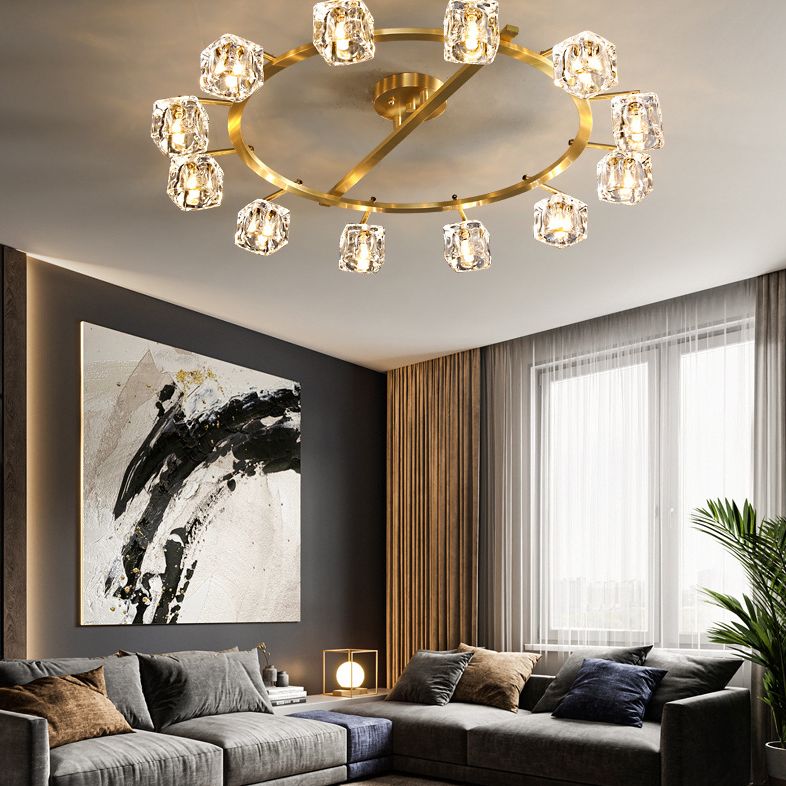 Modern Circular Ceiling Mount Light Fixture Crystal 12 Lights Ceiling Light