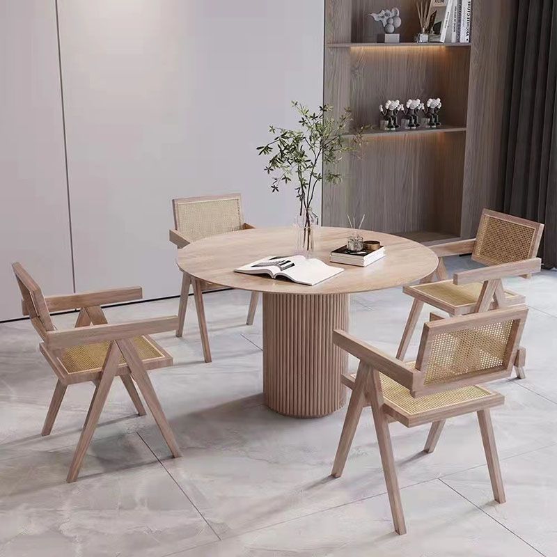 Solid Wood Dining Table Contemporary Dining Site Table with Pedestal Base