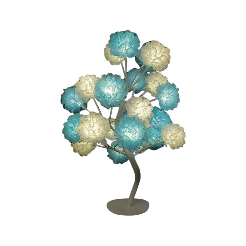 Fabric Floral Night Light Art Deco Led Night -stand Lamp en blanco/rosa/azul con diseño de ramificación para sala de estar