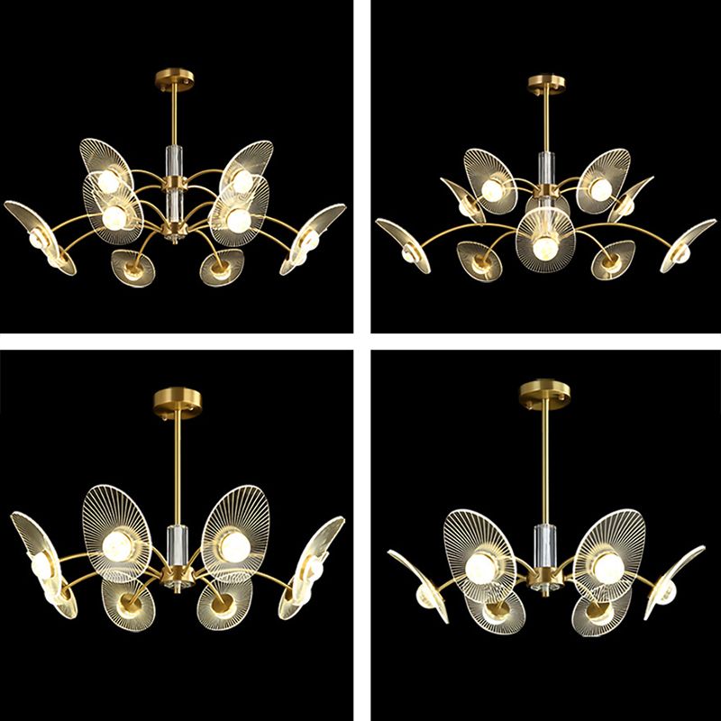 Minimalist Shaded Pendant Chandelier Metal Dinning Room LED Suspension Light in Gold