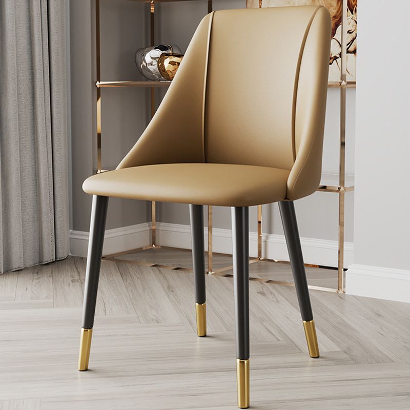 Glam Upholstered Dining Side Chair Faux Leather and Metal Dining Chair