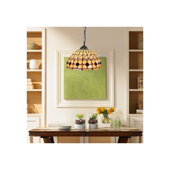 Esszimmerbeleuchtung mit Kreis/Edelsteinmuster Tiffany Jeweled Deckenlampe mit Kette und Glasschatten