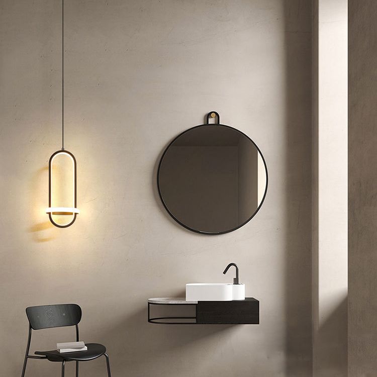 Black Geometrical Hanging Light Fixture Simple LED Metal Hanging Pendant Light for Bedroom