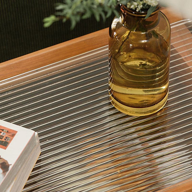 Living Room Corner Table Double Tier Rectangular Solid Wood with Shelf End Table