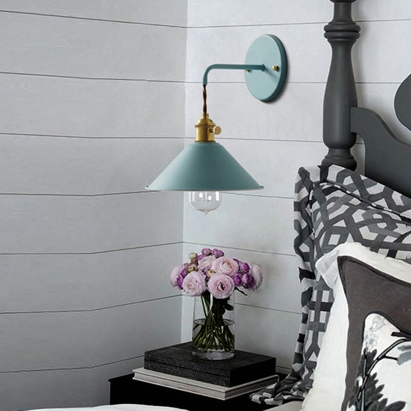 Macaron Color Nordic Wall Sconce Flared Metal Shade 1-Head Wall Lamp for Bedside Dinning Room