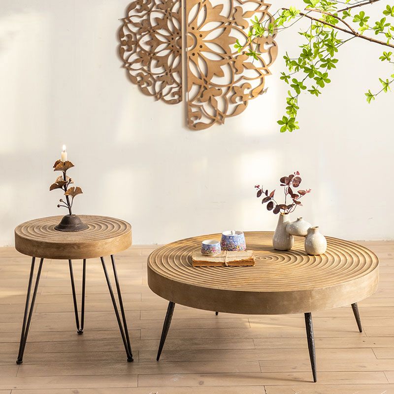 Scandinavian 4 Legs Cocktail Table Round Wooden Coffee Table for Home