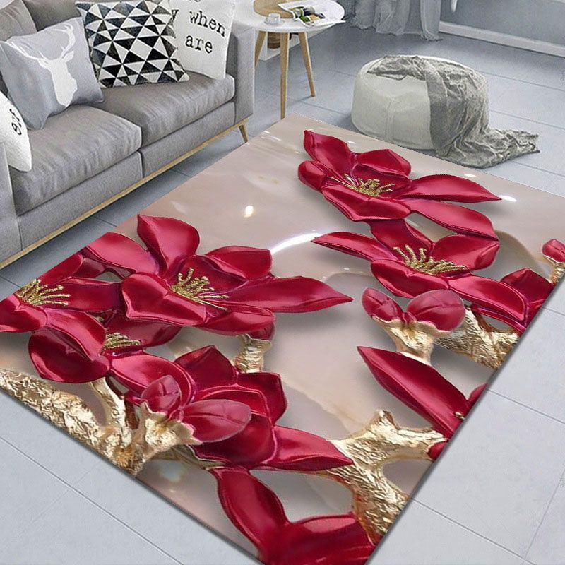 Green Casual Carpet Polyester Sunflower Carpet Stain Resistant Carpet for Home Decor