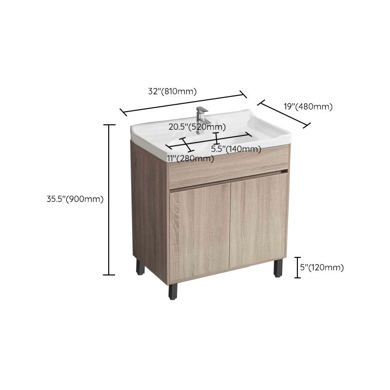 Wood Bathroom Vanity Rectangle Single Sink Mirror Freestanding Vanity Set with 2 Doors