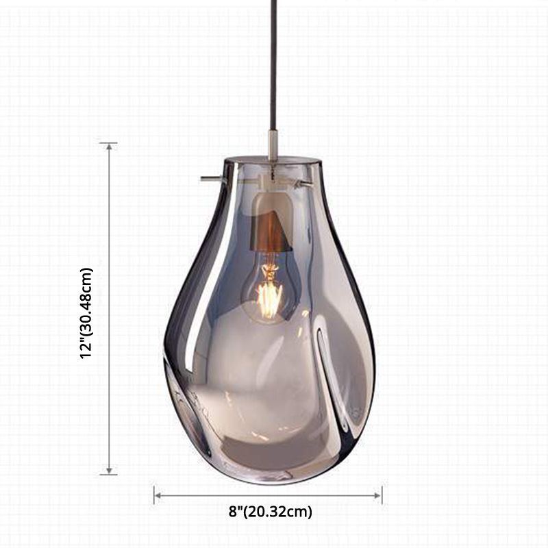 1 Light Teardrop Pendant Light Modern Ruffle Glass Shade Hanging Lamp