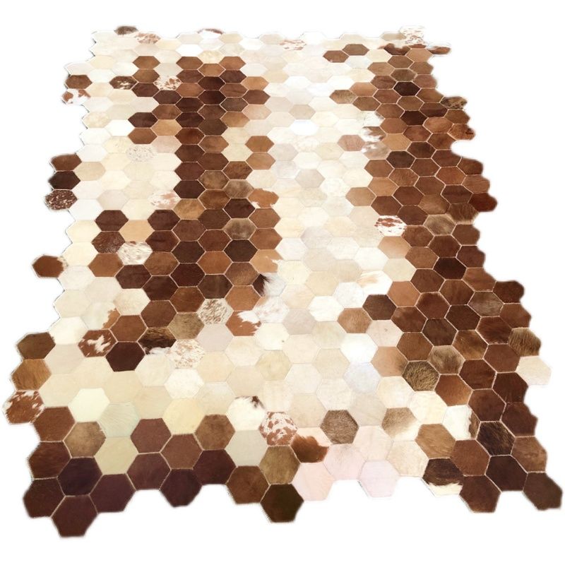 Brown Contrast Color Carpet Cowhide Area Rug Stain Resistant Area Rug for Home Decor