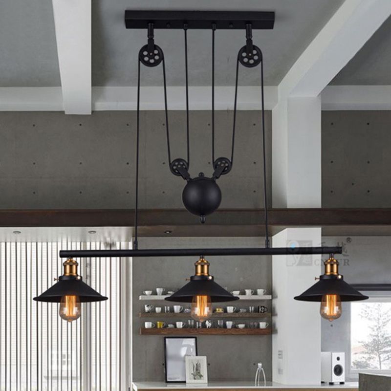 Metal 3 luces de la isla Polea de iluminación colgante colgante lineal vintage para comedor
