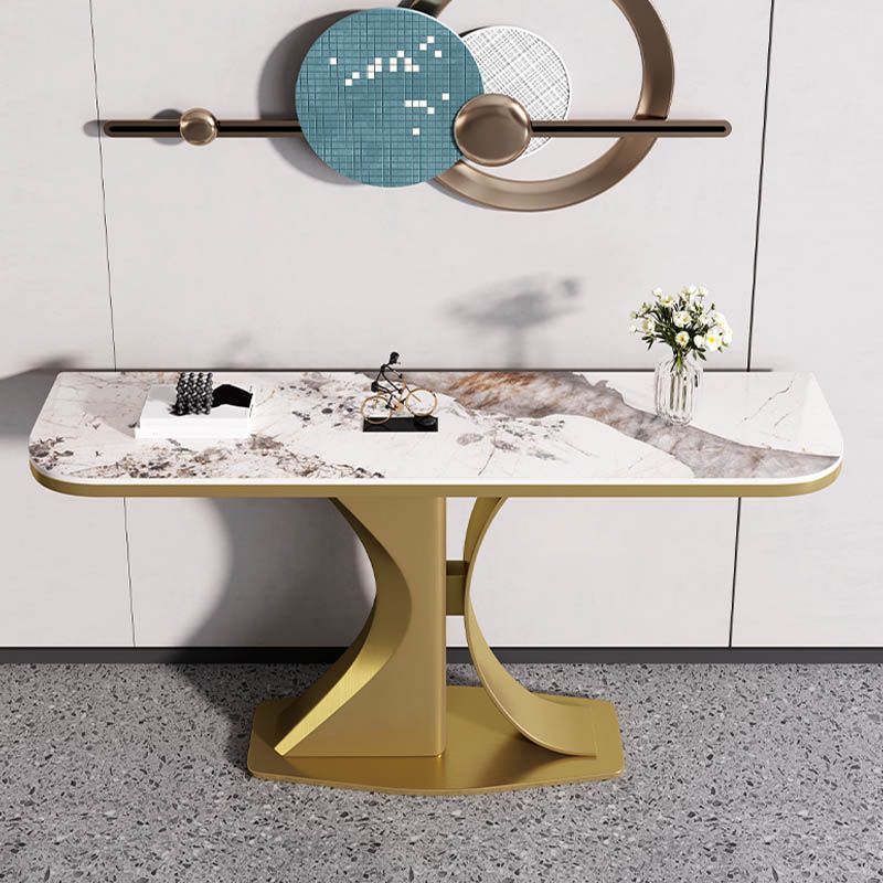 Modern Half Moon Console Table Stone Sofa Table in Gold/Grey