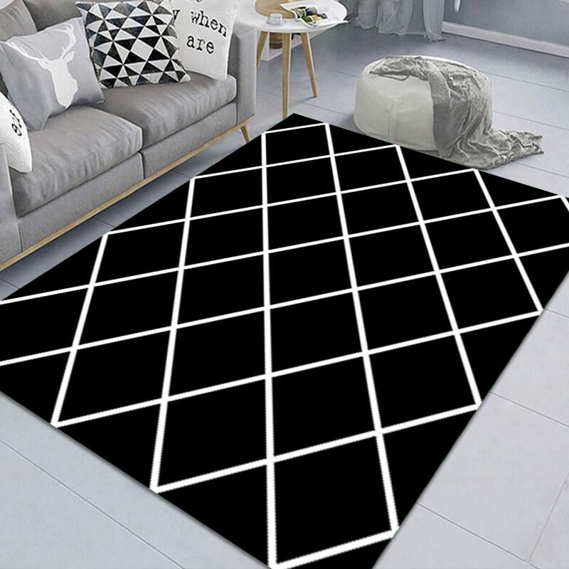 White Simple Rug Polyester Abstract Pattern Rug Non-Slip Backing Rug for Living Room