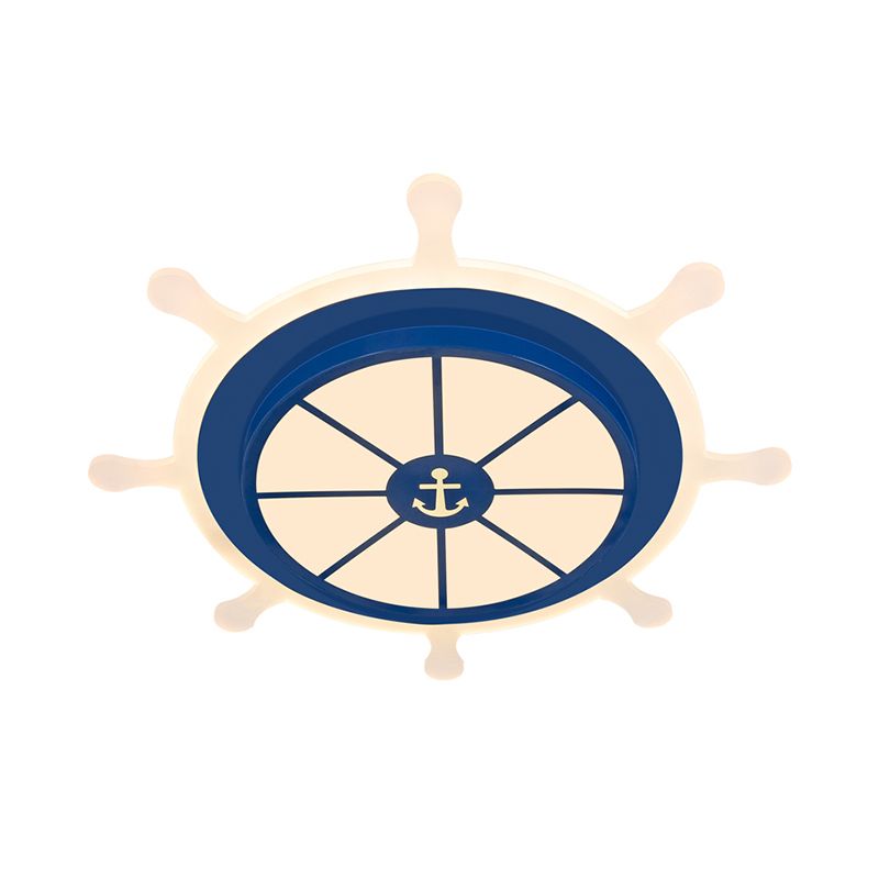 Rudder Kindergarten Flushmount Light Acrylic 19.5"/23.5" W LED Kids Close to Ceiling Lamp in Blue, Warm/White Light