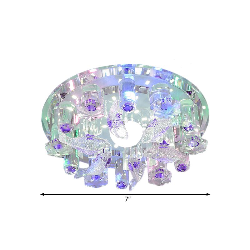 Fish Bedroom Flush Mount Ceiling Light Contemporary Clear Faceted Crystal LED Flushmount