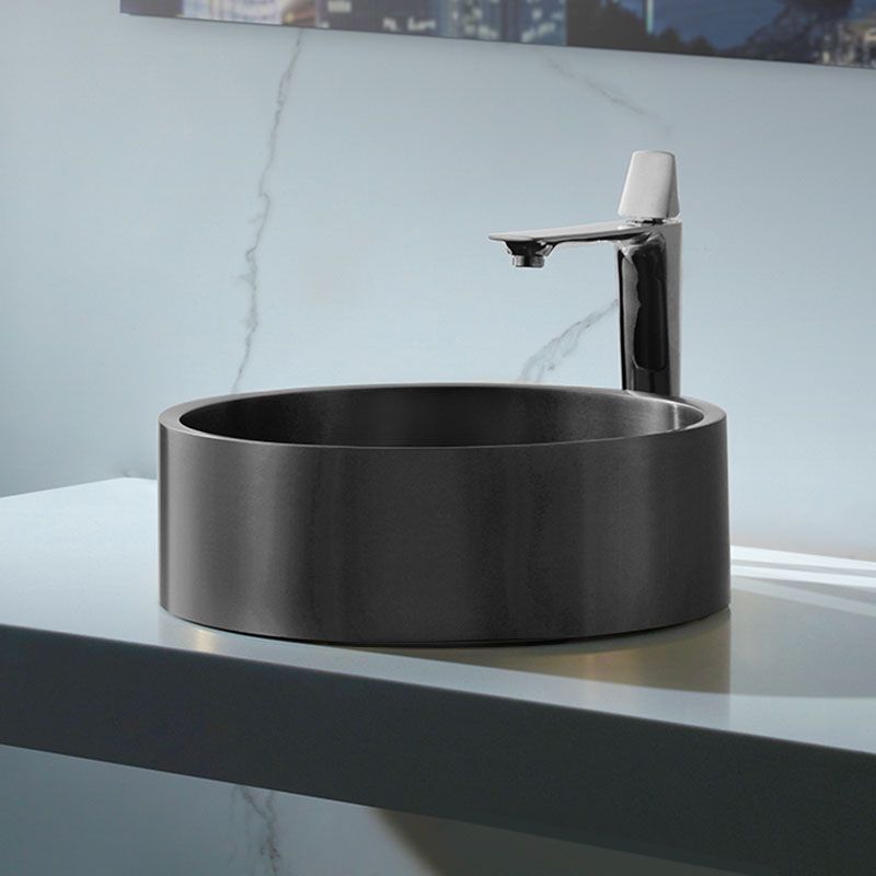 Contemporary Bathroom Sink Metal Round Vessel Bathroom Sink with Pop-Up Drain