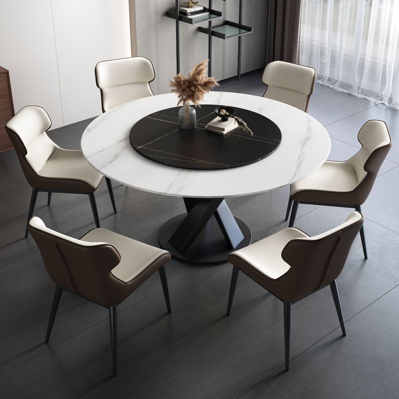 Round Pedestal Table Simplicity Style Stone Dining Site Table with Turntable