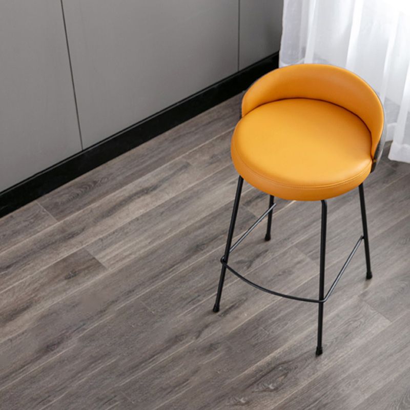 Industrial Metal Stool Faux Leather Round Seat Upholstered Counter Stool