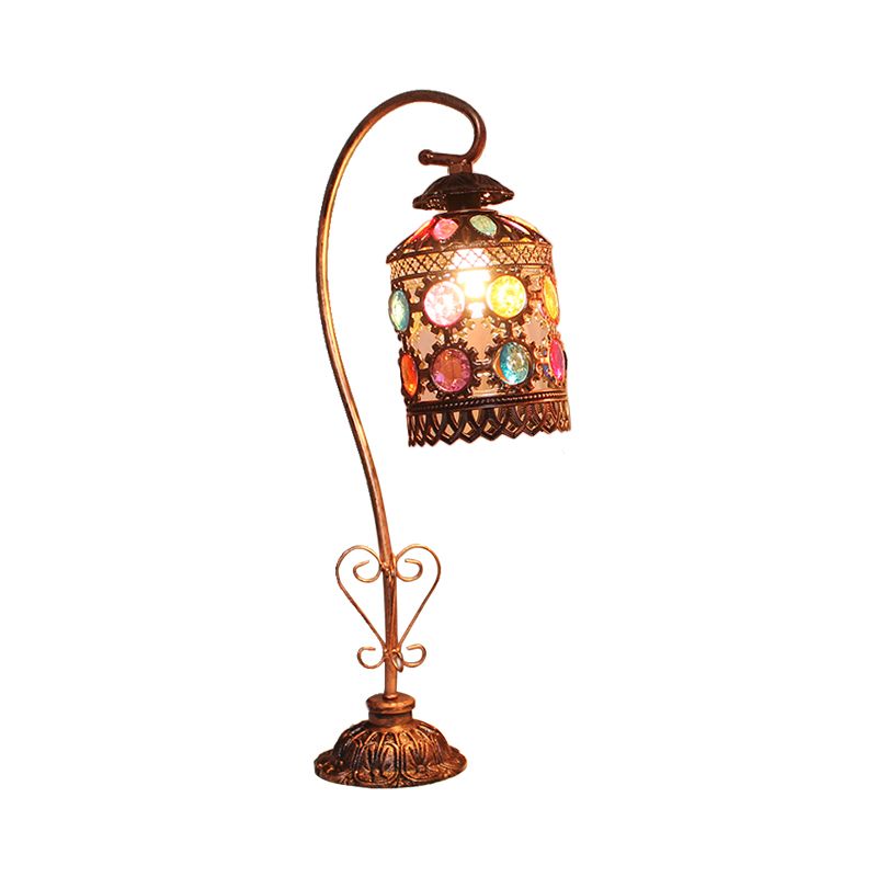 Mesa de cobre de metal Luz Cilíndrica 1 Lámpara de parada de noche bohemia para sala de estar