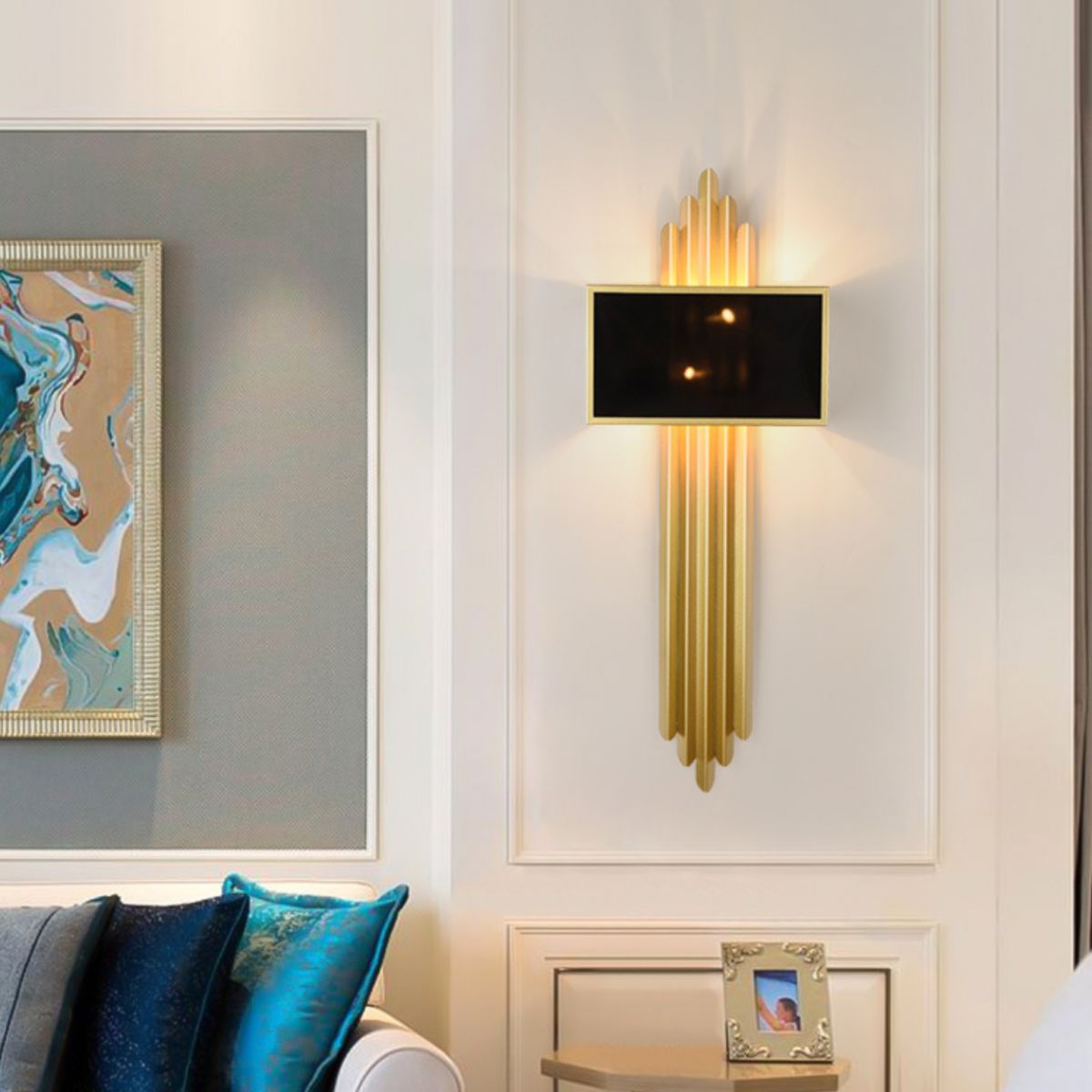 25.5 “/37.5" de latón de ancho 1 Luz de luz Luz de tela rústica Rectángulo de pared de pared para sala de estar