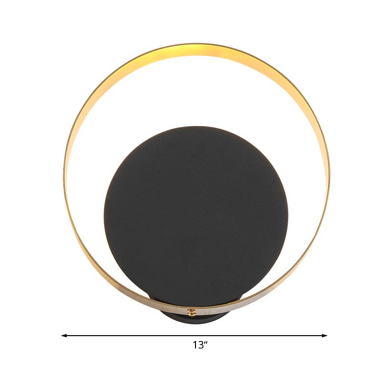 Circular Wall Mount Light Minimal Acrylic LED Bedroom Sconce in Black with Pull Chain