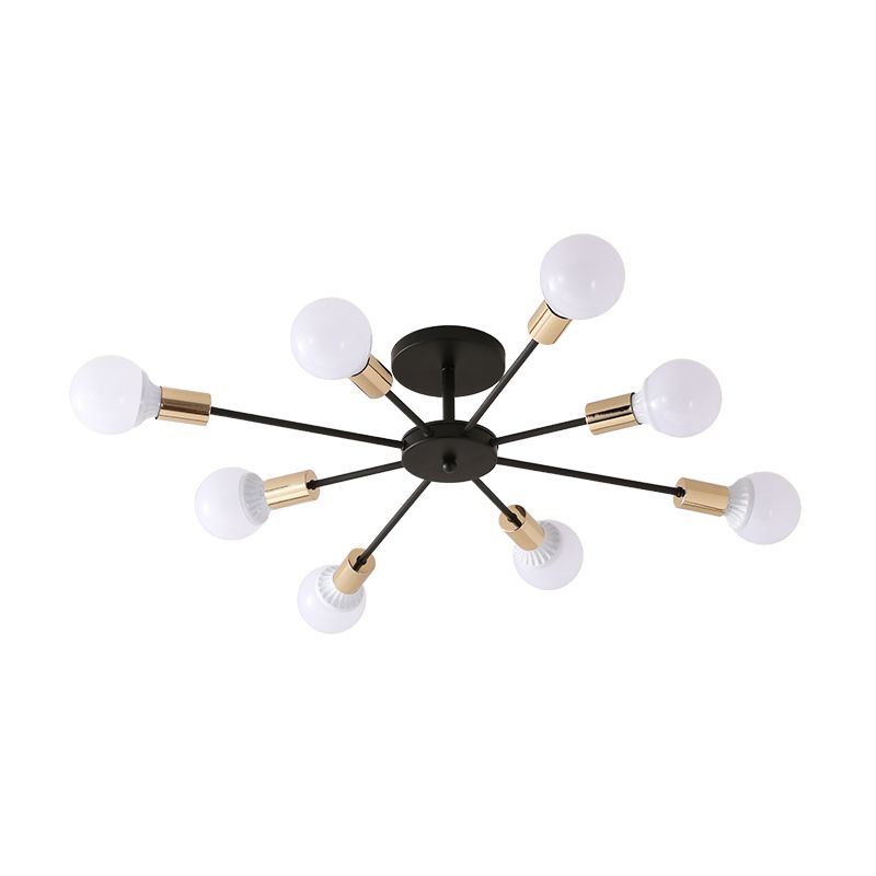 Black Sputnik Semi Flush Light Industrial Metallic 6/8 Lights Ceiling Mounted Fixture with Exposed Bulb, 23.5"/27.5" W