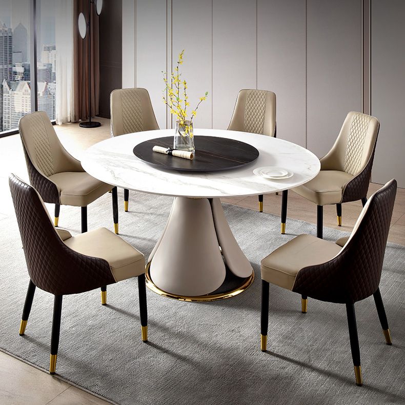 Traditional Luxury Dining Table Round Dining Table with Stainless Steel Pedestal