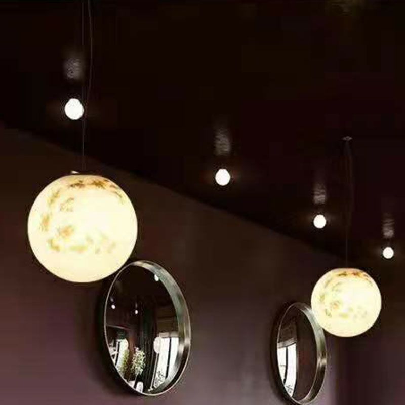 Decorative 1-Light Ceiling Pendant White Moon Hanging Light with Acrylic Shade for Restaurant