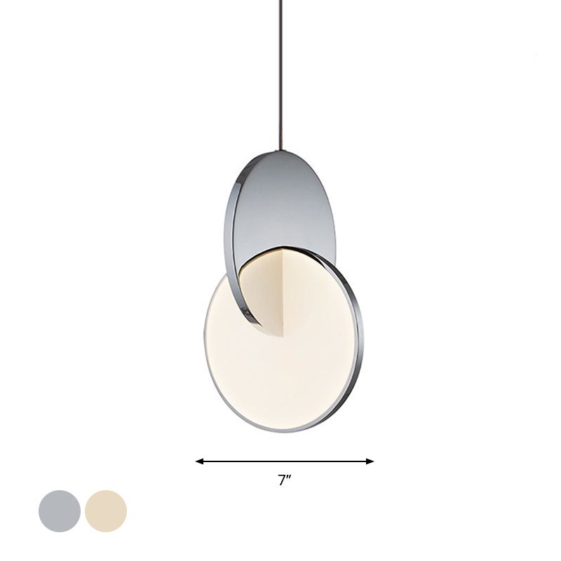 Novelty Minimalist LED Pendulum Light Chrome/Gold Interlocked Disc Ceiling Pendant Lamp with Acrylic Shade, 7"/10" W