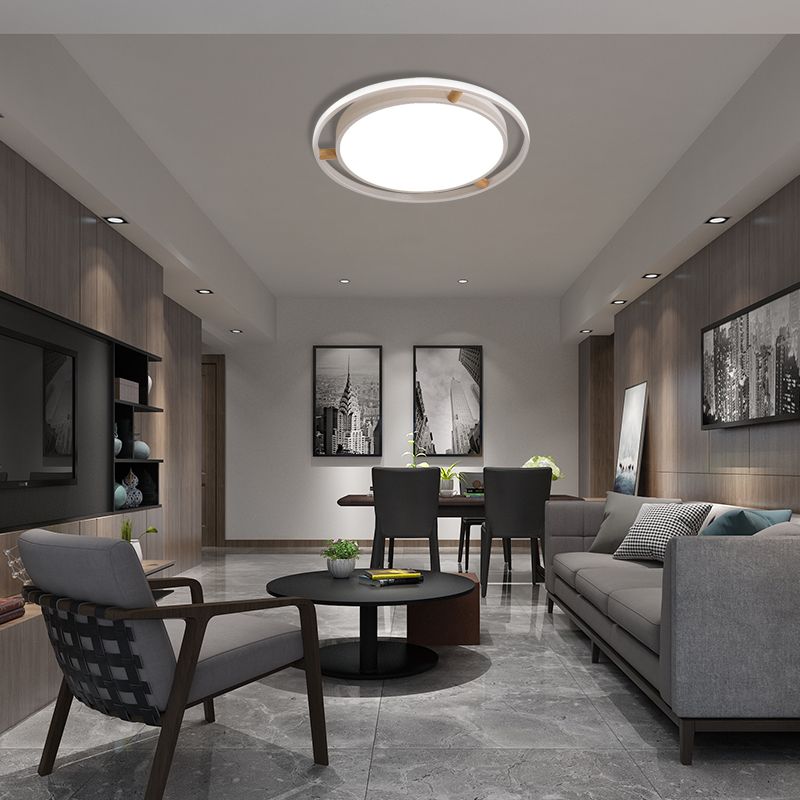 Nordische LED Deckenbündelleuchte Weiß/Grün/Grau Zweikreis dünne Flushmount Beleuchtung mit Holz Arm, 16 "/19.5" /23.5 " W