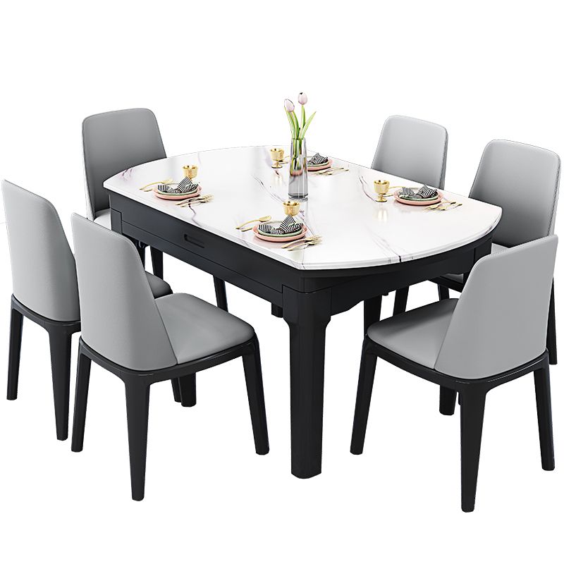 Round Marble Dining Table Modern 4 Legs Dining Table with Leaf Extension