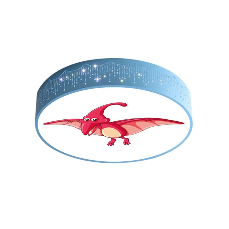 Hollowed Out Iron LED Flush Mount Cartoon Red/Blue/Green Ceiling Light Fixture with Dinosaur Pattern