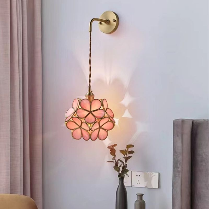Modern Metal Wall Sconce Flower Shape Vanity Lamp with Glass Shade for Bathroom