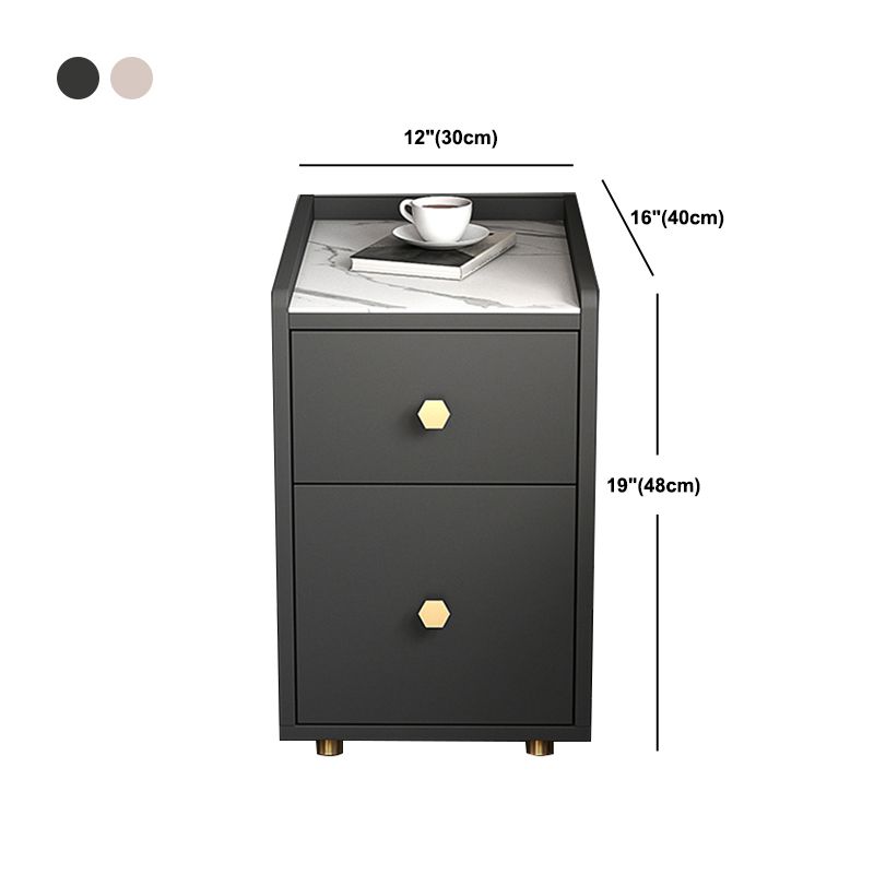 Glam Stone Top Bed Nightstand 2-Drawer Imitation Wood Legs Included Night Table